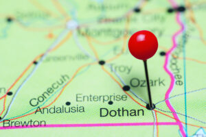 Map pin identifying car crash attorney in dothan al