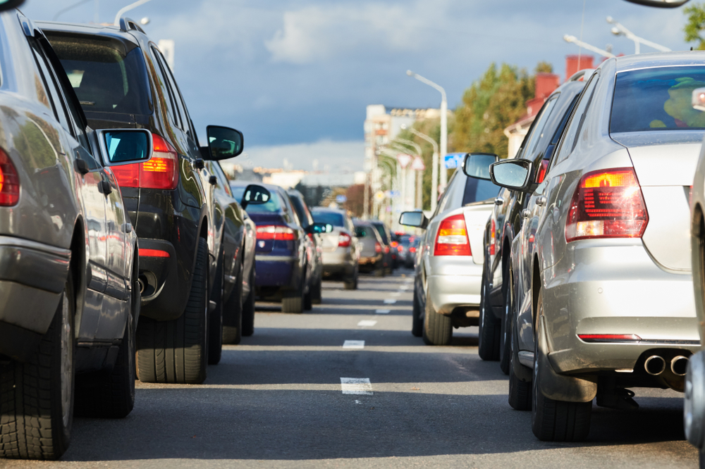 Metro rush hour traffic showing the potential for car accidents while driving for work